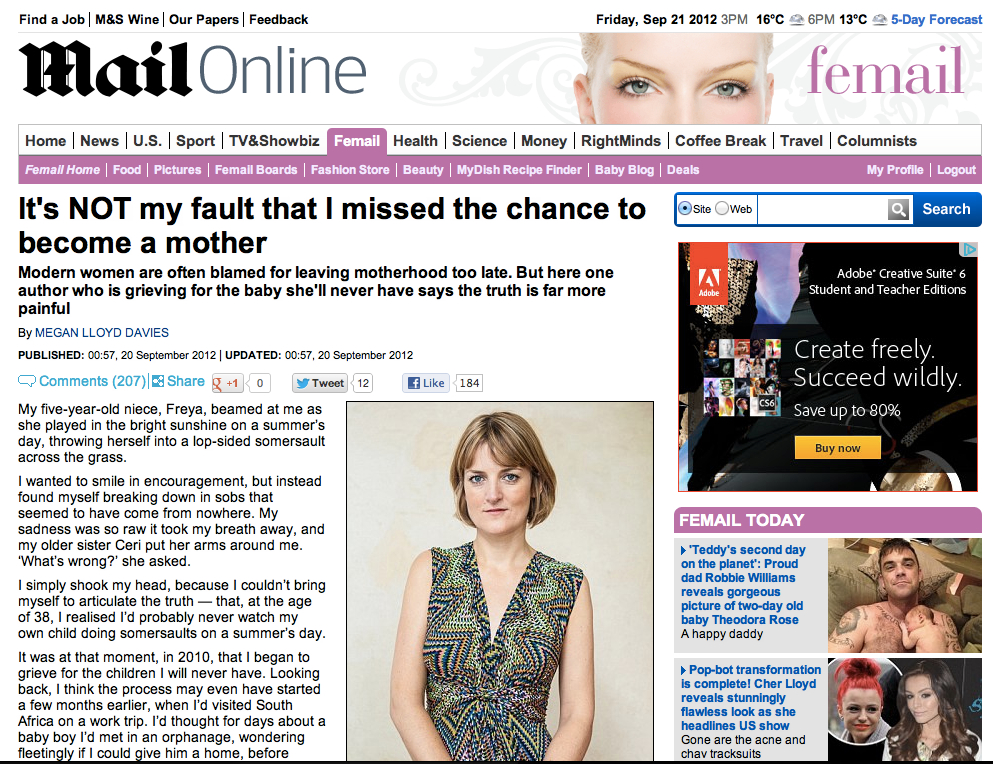 It's Not My Fault I missed the chance to become a mother - by Megan Lloyd Fox - Daily Mail It's Not My Fault I missed the chance to become a mother - by Megan Lloyd Fox - Daily Mail