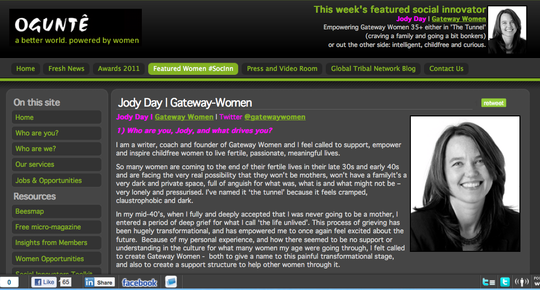 Ogunte Interview - April 26 2011 Jody Day of Gateway Women interviewed on Ogunte.com - April 26 2011