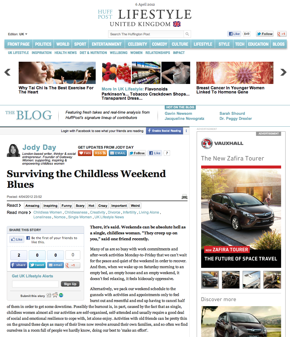 Surviving the childless weekend blues (extract) - Jody Day - Huffington Post - 6 April 2012 - www.gateway-women.com Surviving the childless weekend blues - Jody Day - Huffington Post - 6 April 2012 - www.gateway-women.com