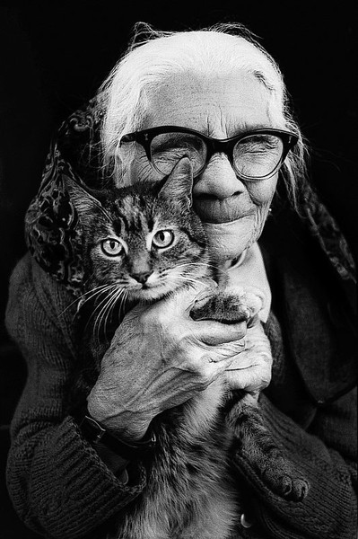 happy old women with cat